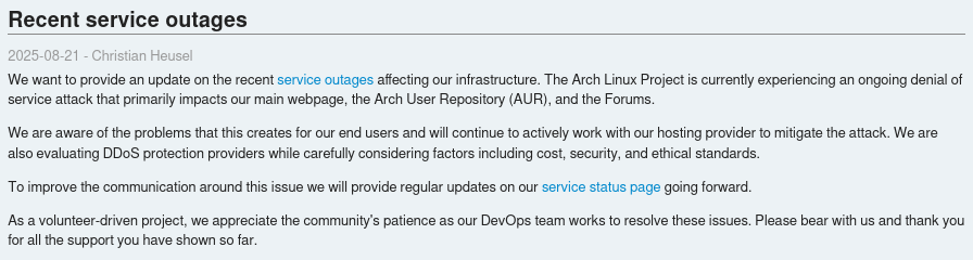 Announcement from Arch guy