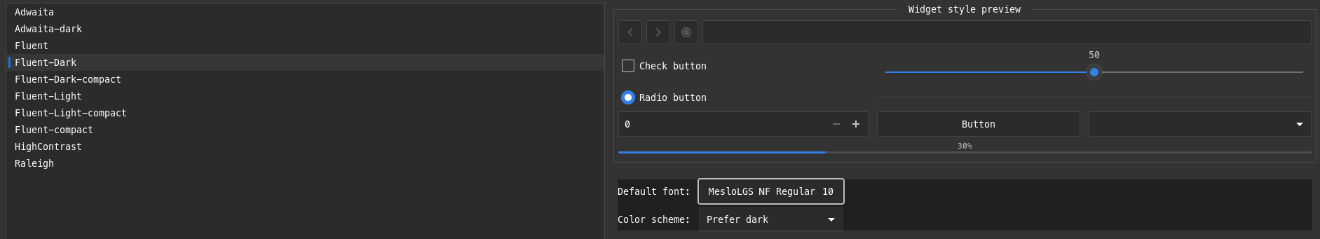 Setting theme and font in GTK settings
